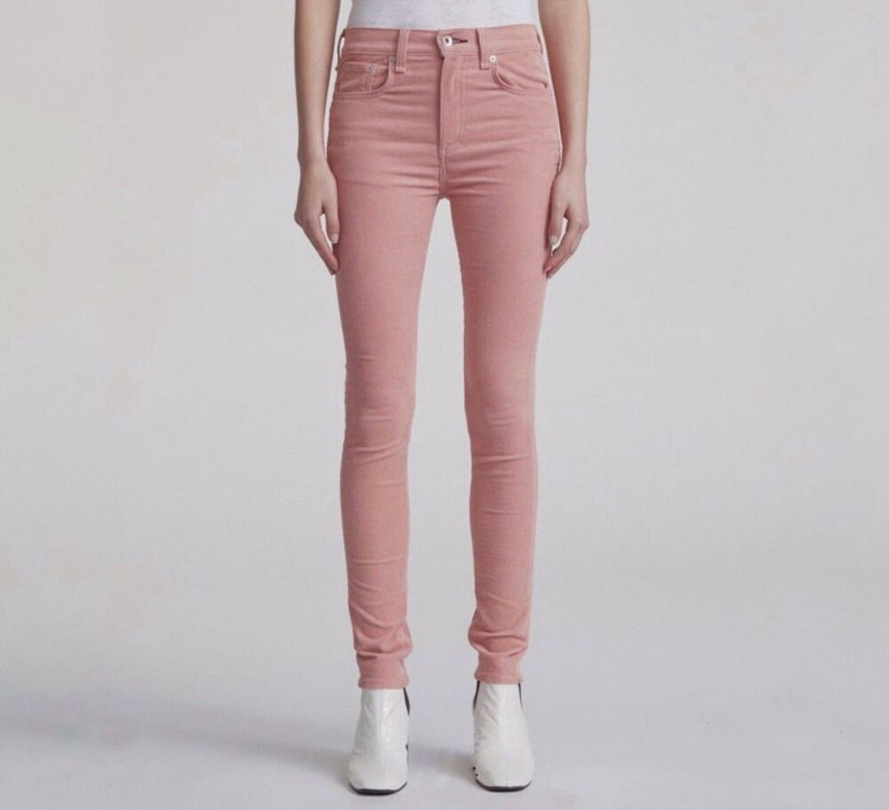 Rag & Bone Pink High-Rise Skinny Jeans Size 26 Designer Pink Denim Distressed